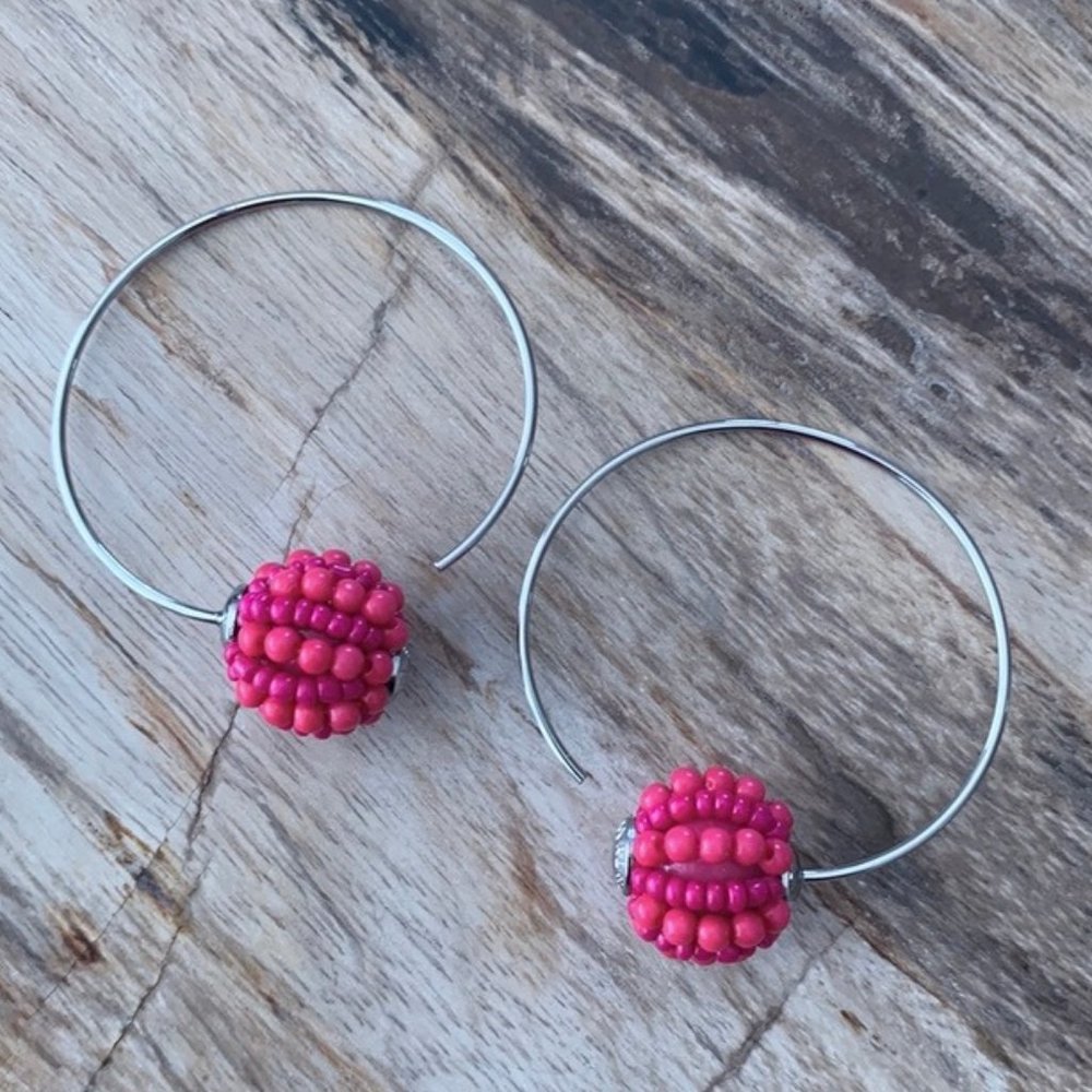Dyrberg/Kern Spinn pink beaded hoop earrings